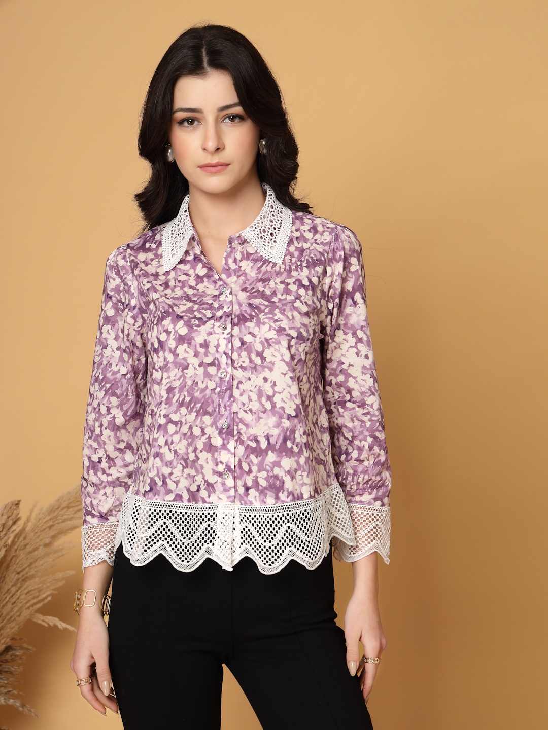 

Gipsy Women Contemporary Floral Opaque Printed Casual Shirt, Purple
