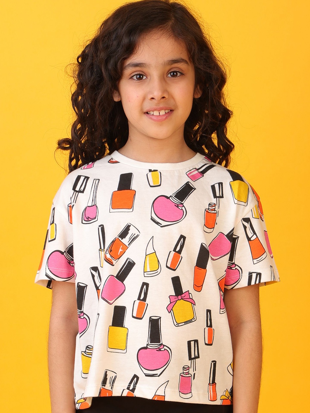 

Anthrilo Girls Printed Drop-Shoulder Sleeves T-shirt, White