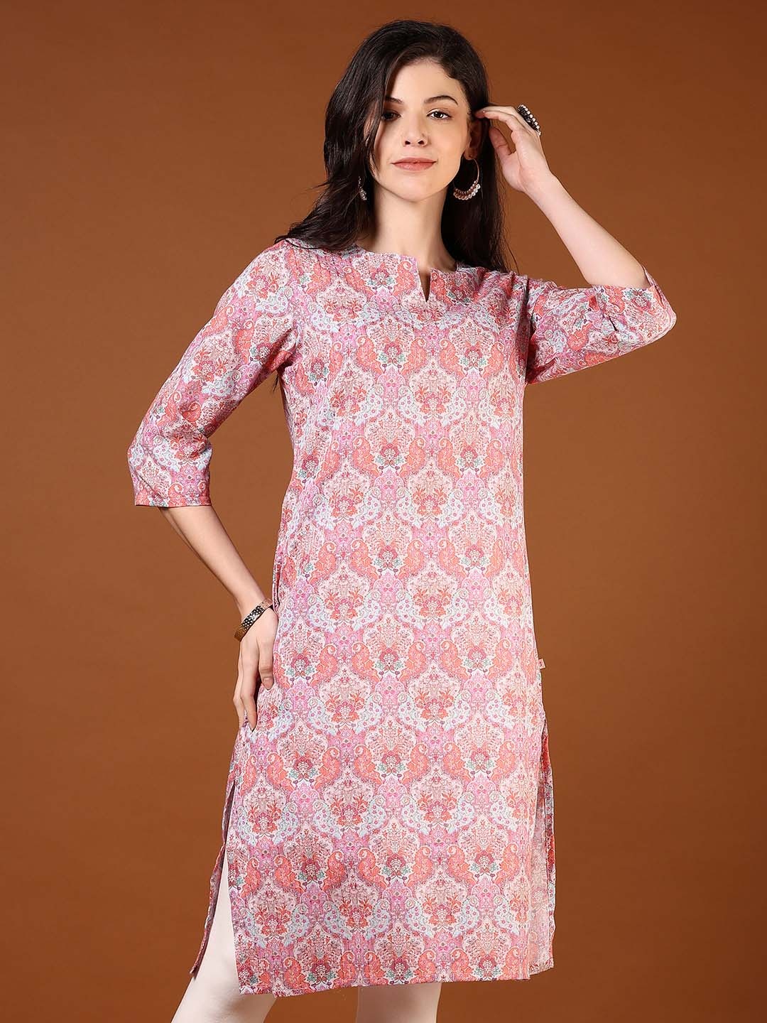 

V-Mart Women Ethnic Motifs Printed Mirror Work Kurta, Orange