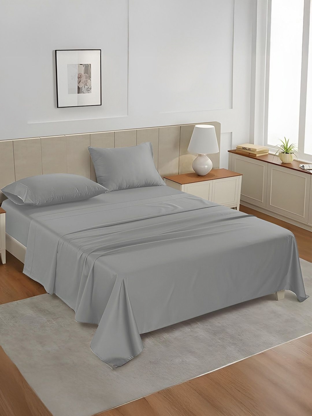 

LANE LINEN Silver-Toned King Bedsheet with 2 Pillow Covers