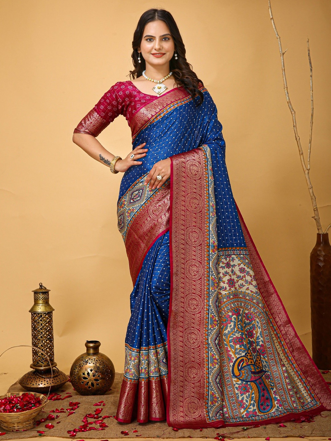 

Rangtulika Ethnics Kalamkari Zari Saree, Blue