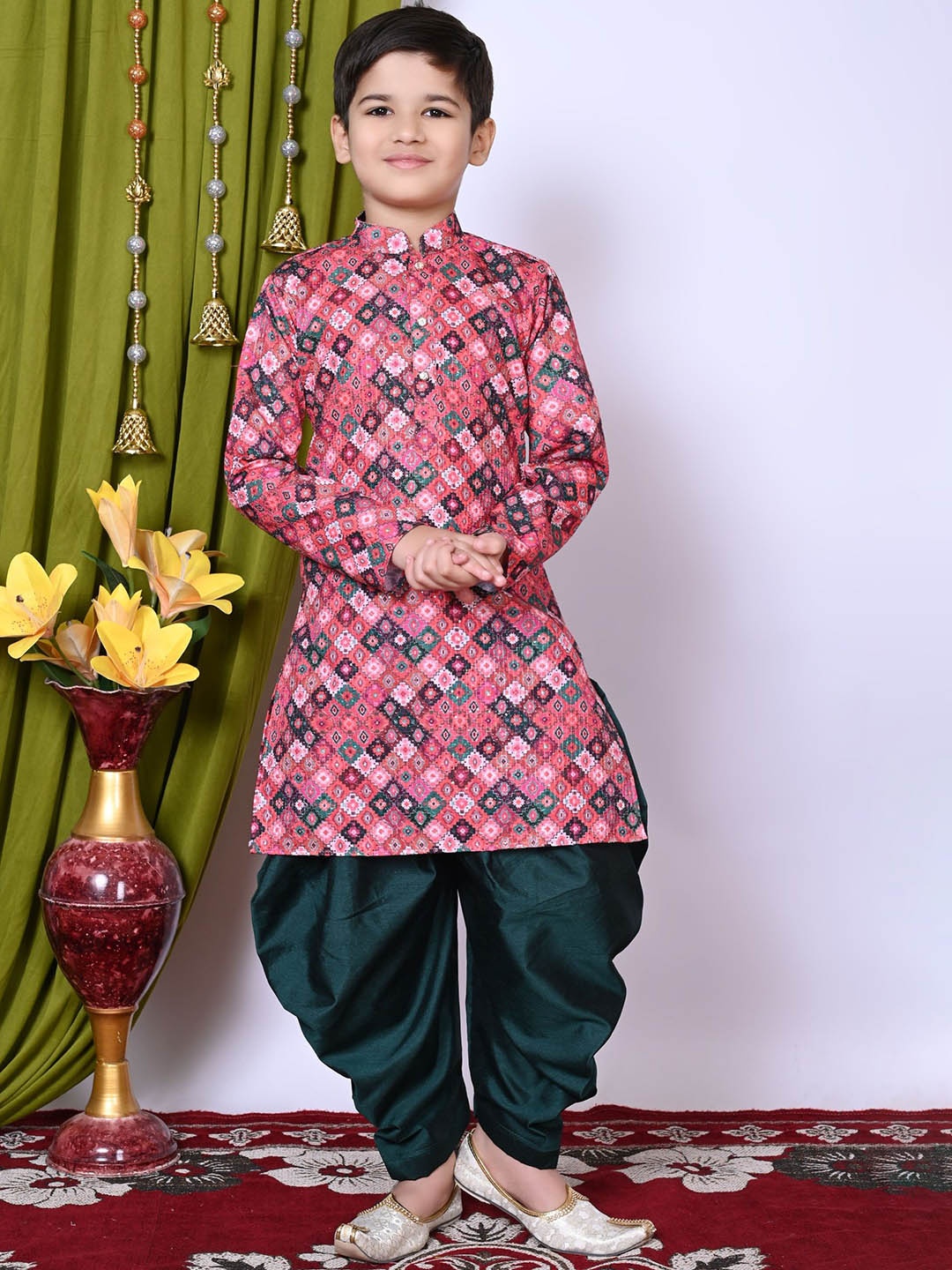 

NFC CREATION Boys Embroidered Regular Sequinned Kurta with Patiala, Green