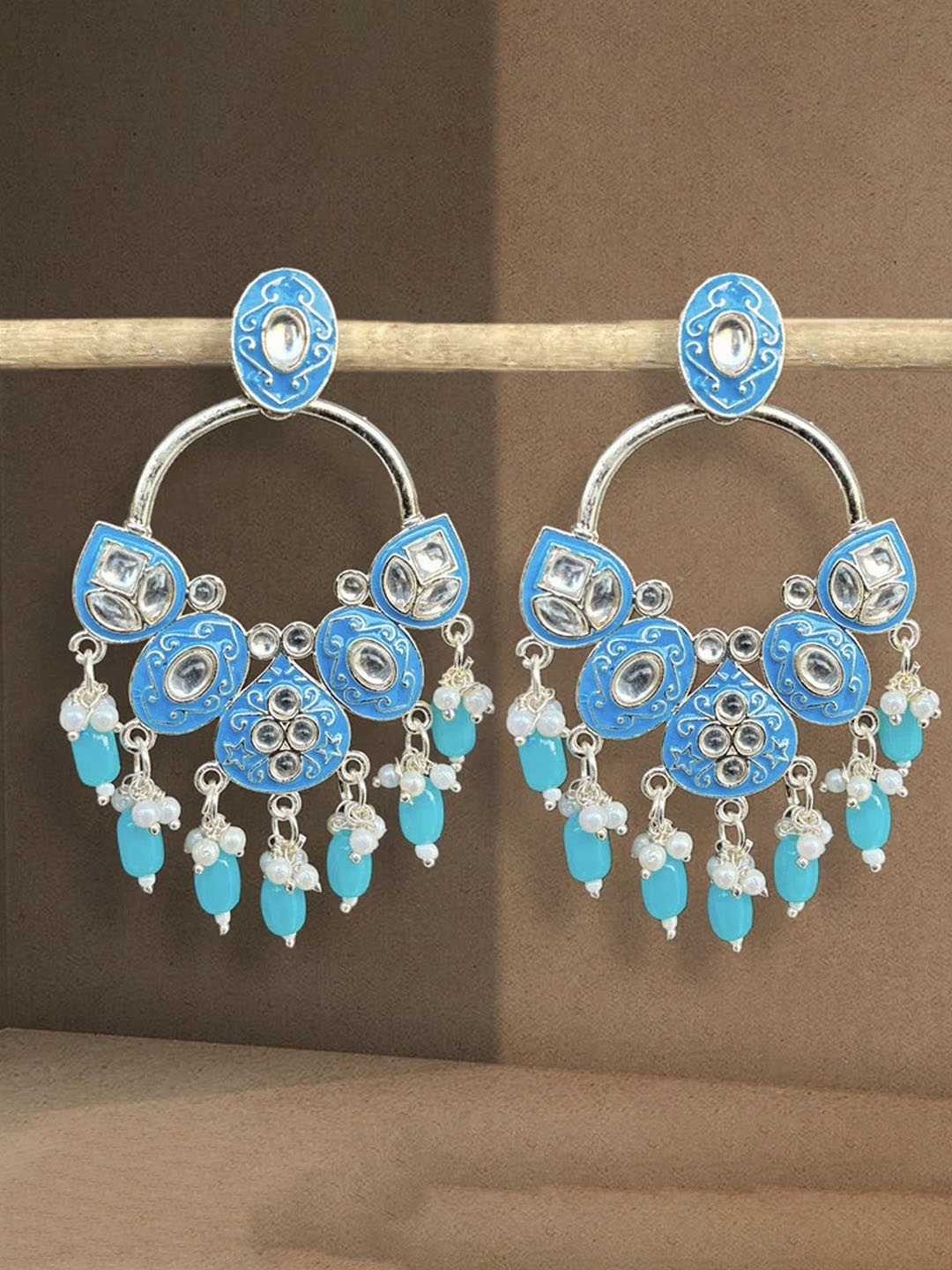 

TANLOOMS Contemporary Chandbalis Earrings, Teal