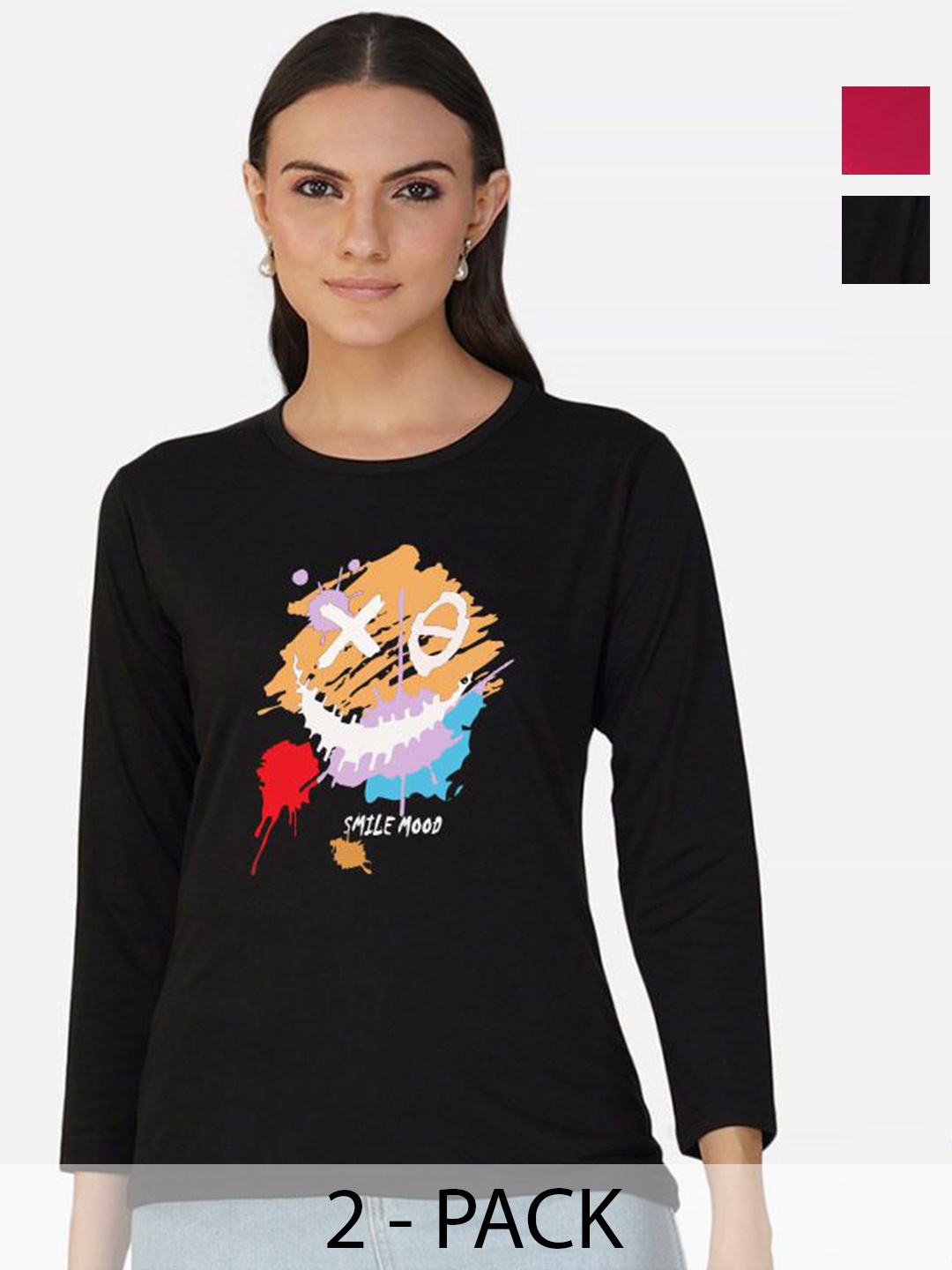 

Metronaut Women 2 Printed Bio Finish Applique T-shirt, Black