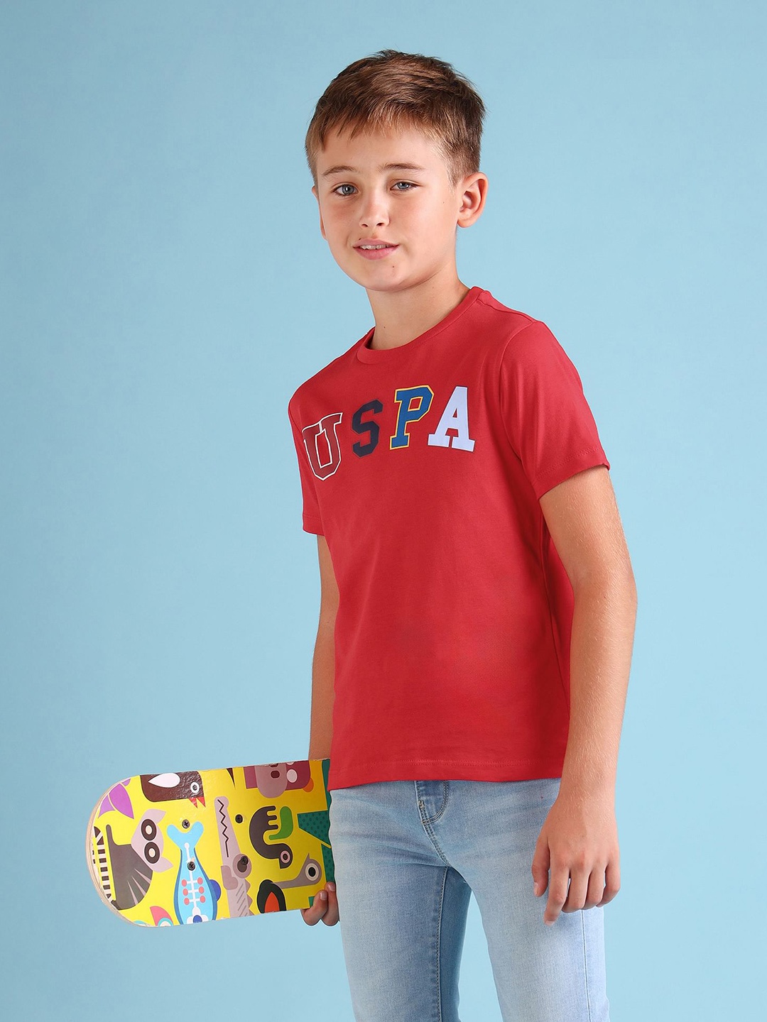 

U.S. Polo Assn. Kids Boys Brand Logo Printed Pure Cotton T-shirt, Red