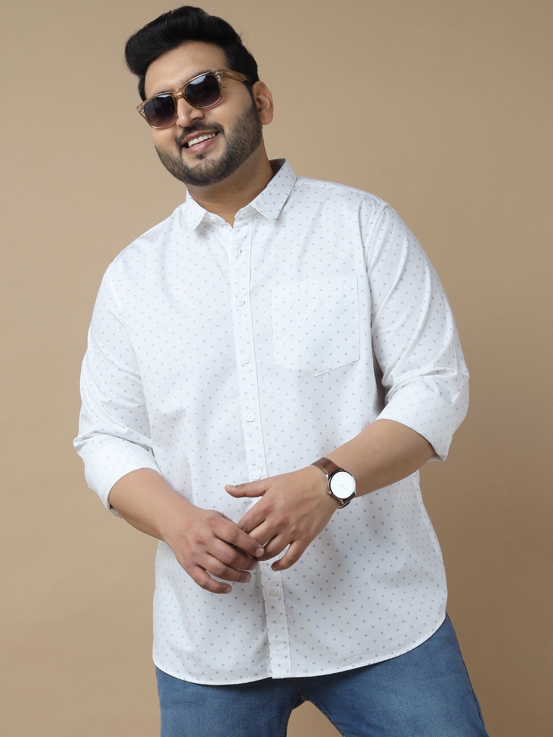 

Sztori Men Standard Slim Fit Opaque Printed Casual Shirt, White