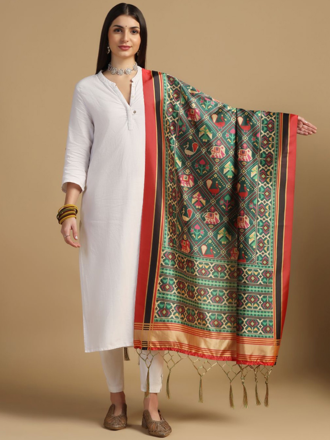 

Kaizen TEXO FAB Ethnic Motifs Printed Dupatta, Green