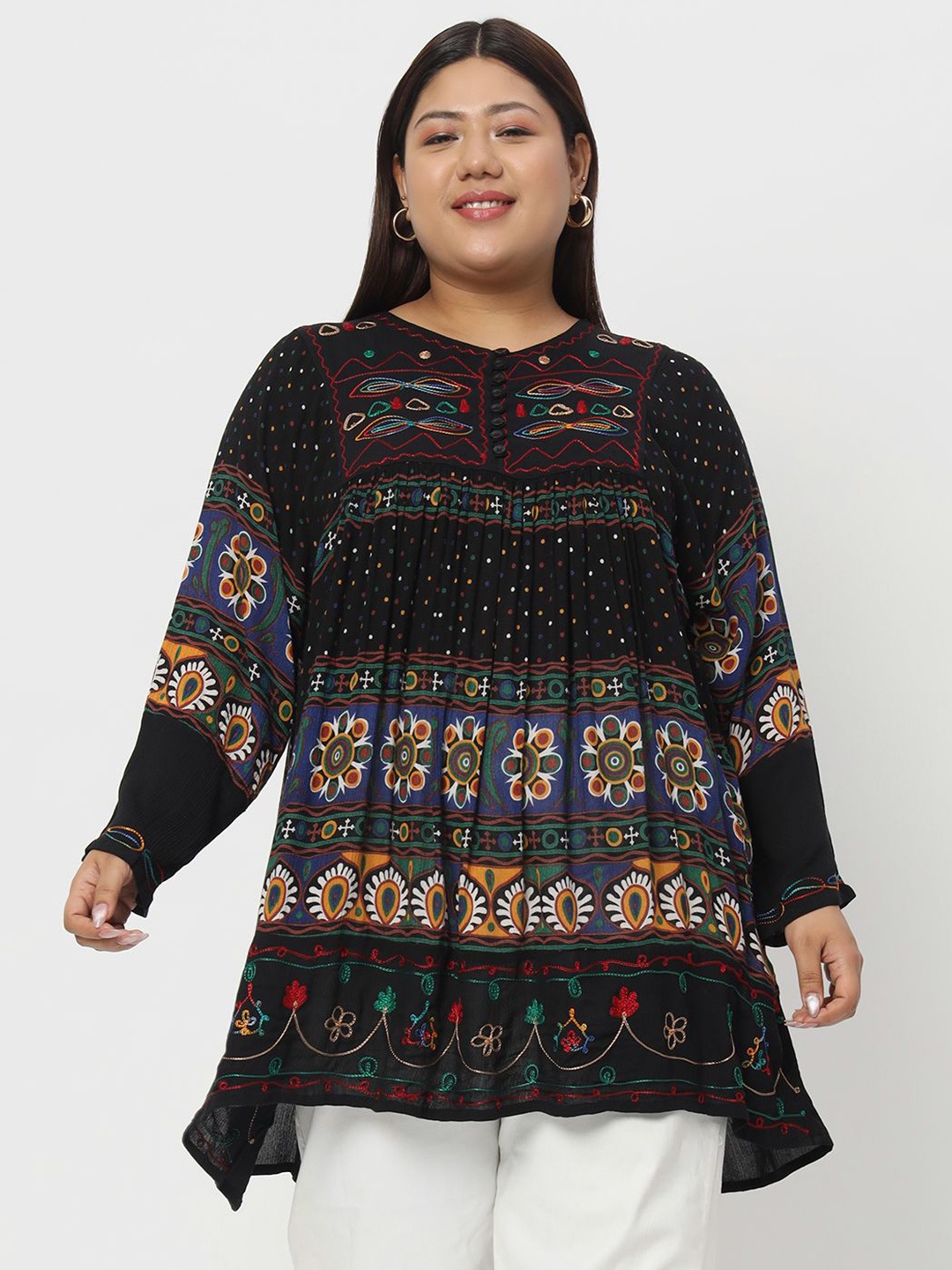 

VELDRESS Floral Print Longline Top, Blue