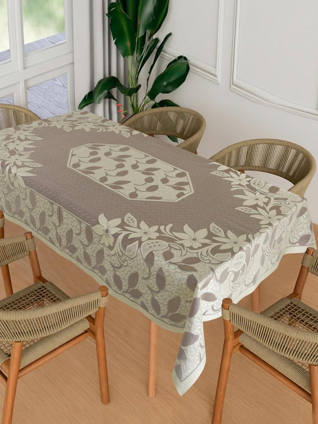 

Homerz Cream-Coloured Floral Cotton 6-Seater Table Cover