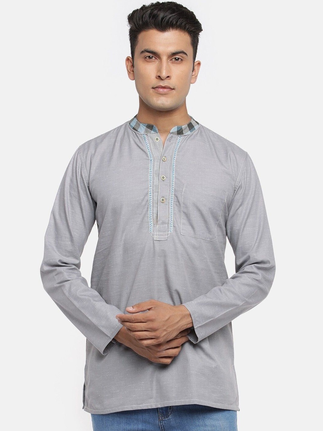 

Arch element Men Patchwork Kurta, Grey