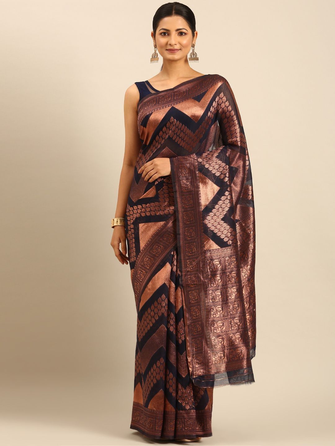 

LeeliPeeri Designer Woven Design Zari Designer Saree, Navy blue