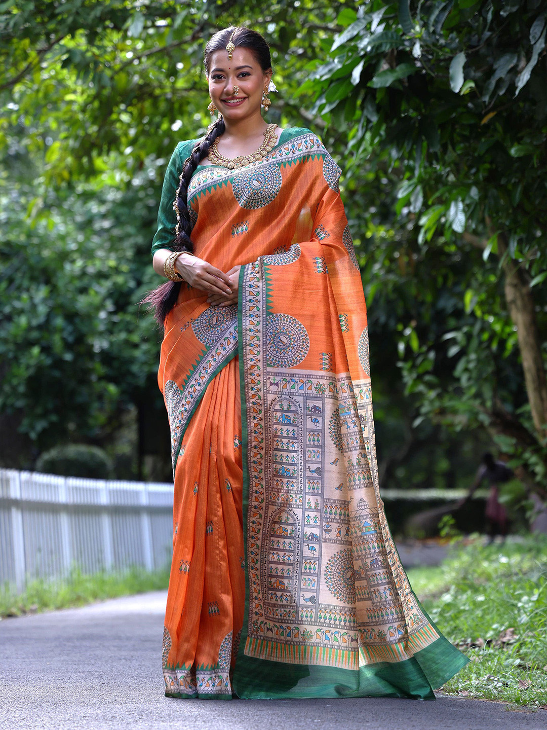 

Ekta Textiles Warli Pure Silk Tussar Saree, Orange