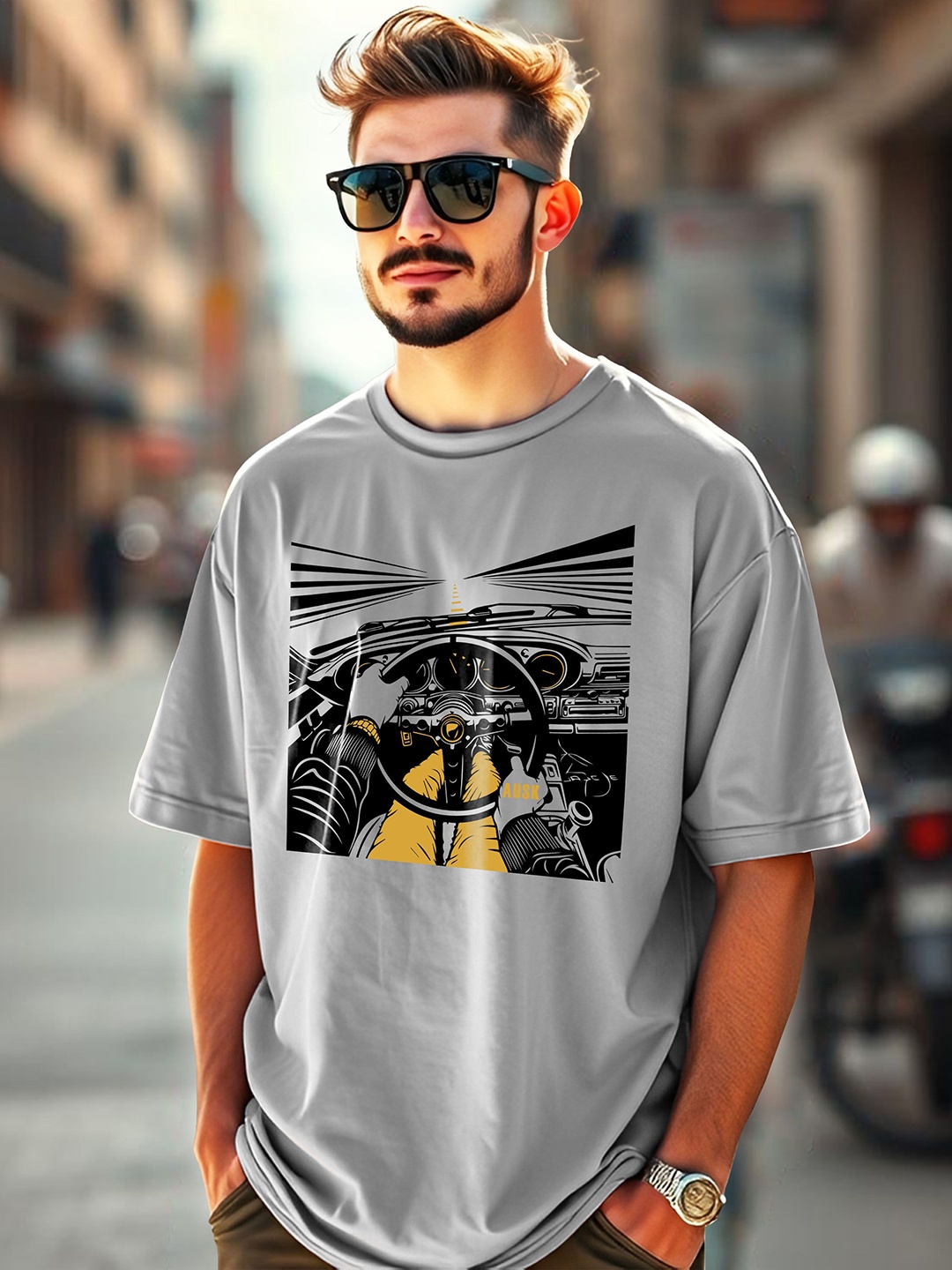 

AUSK Men Printed Applique T-shirt, Grey