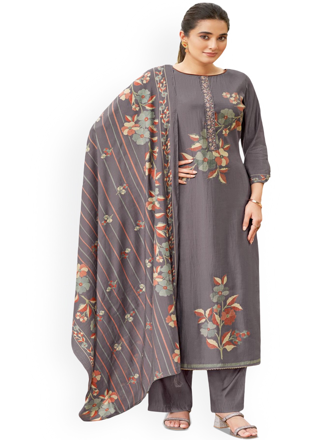 

DRAVINAM Trends Embroidered Unstitched Dress Material, Grey