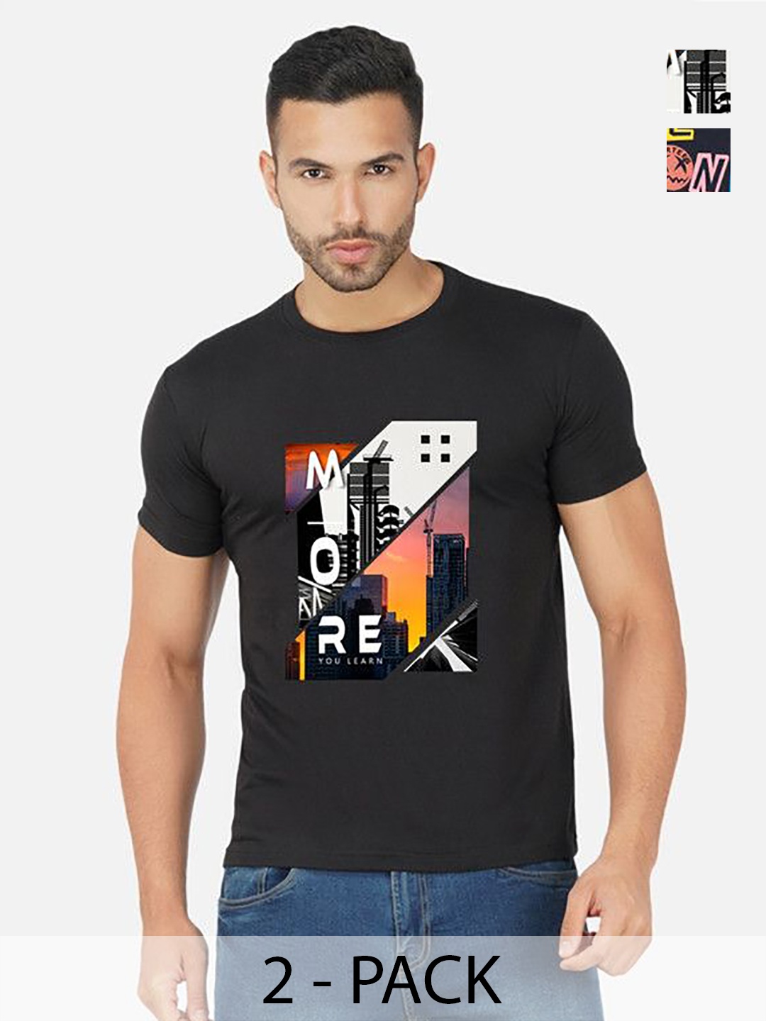 

GLOBAL NOMAD Men 2 Printed Bio Finish Applique T-shirt, Black