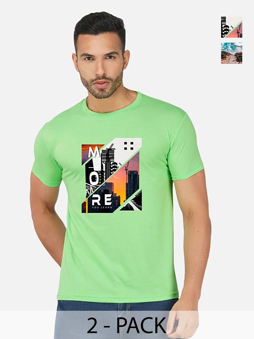 

GLOBAL NOMAD Men 2 Printed Bio Finish Applique T-shirt, Green