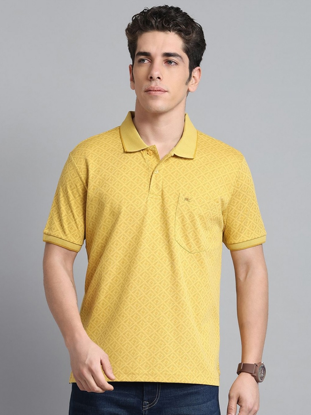 

Monte Carlo Men Printed Polo Collar Pockets T-shirt, Yellow
