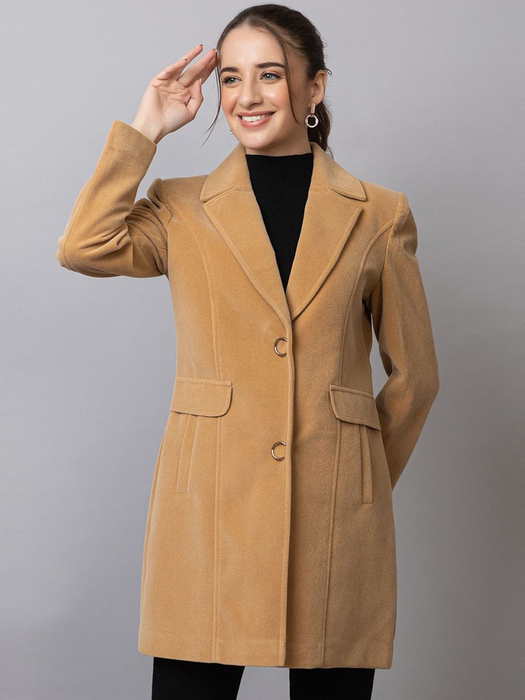 

YHA Single-Breasted Full Sleeves Winter Overcoat, Beige
