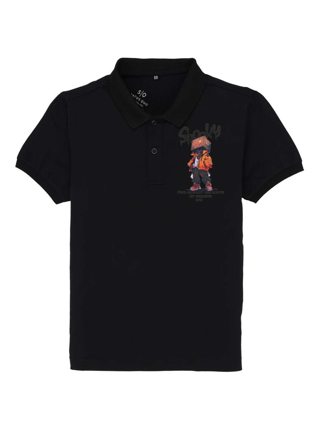 

Status Quo Boys Printed Polo Collar Applique T-shirt, Black