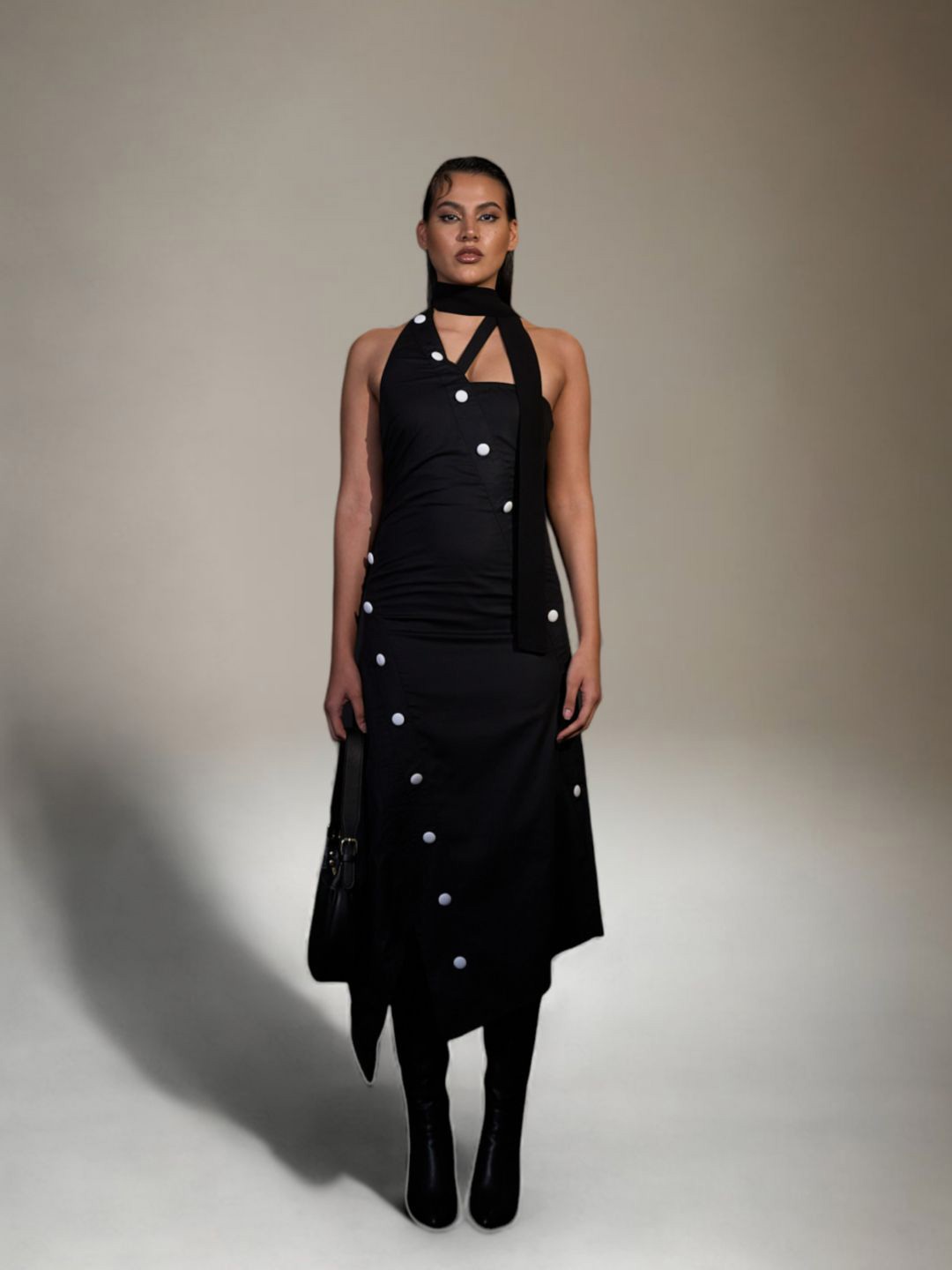 

SPELL BY SMOKESHOW Choker Neck Organic Cotton Sheath Maxi Dress, Black