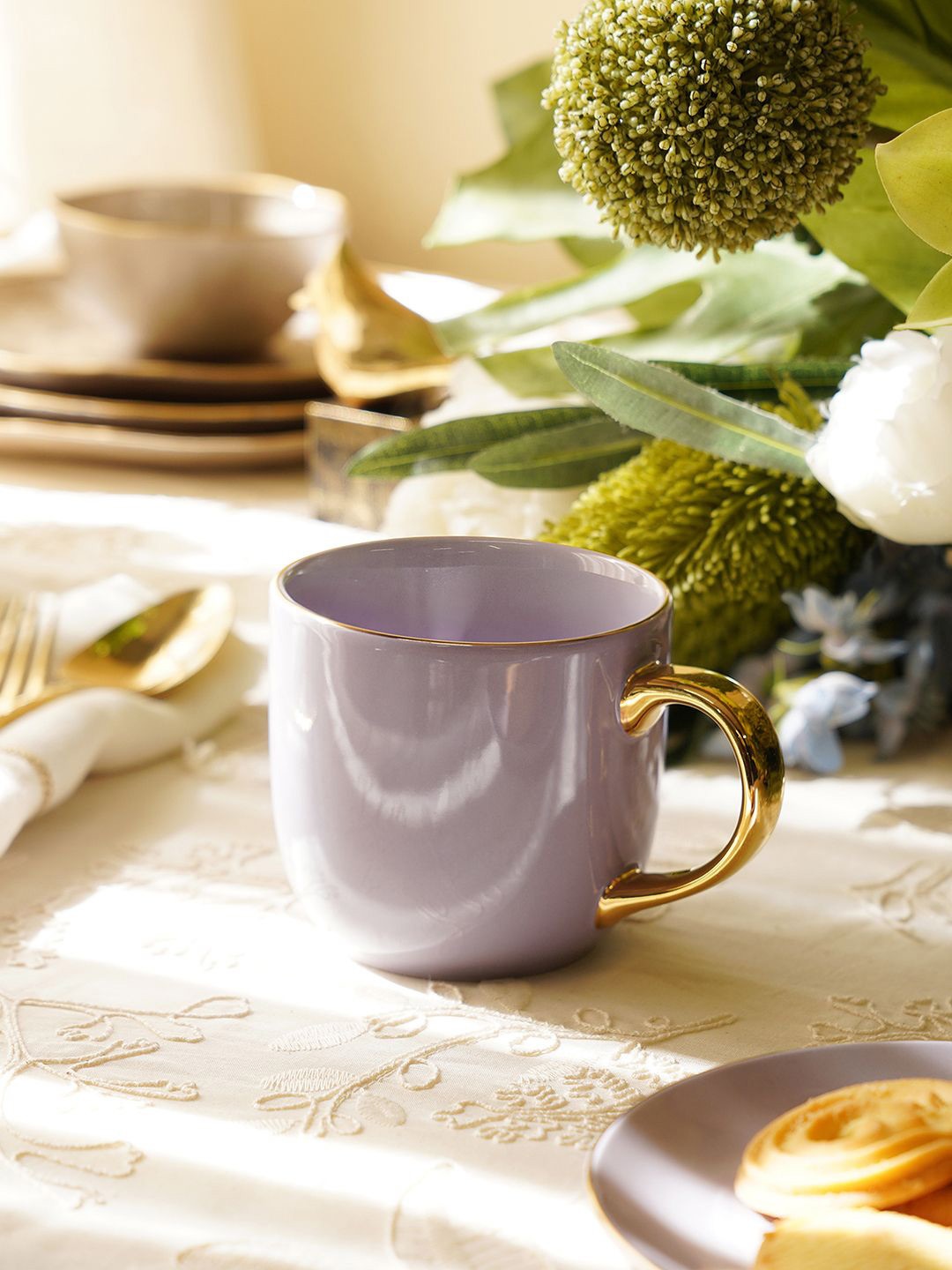 

Pure Home and Living Purple & Gold-Toned Solid Ceramic Glossy Mugs Set of Cups and Mugs