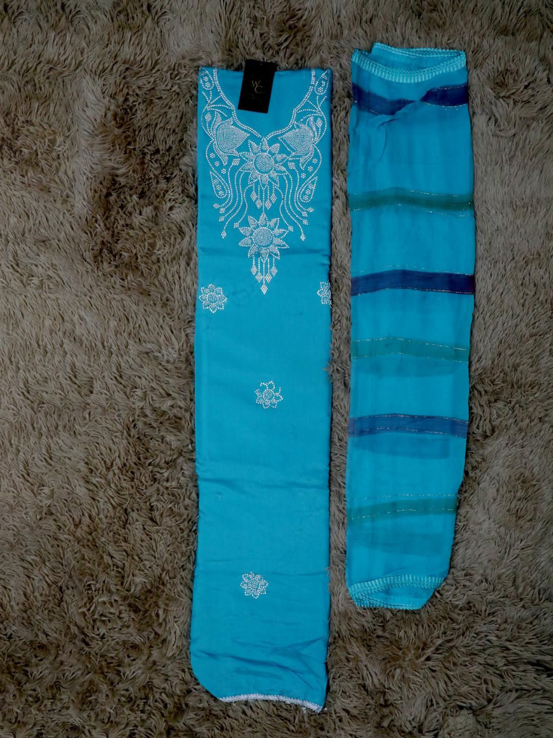 

Wavy Collection Unstitched Dress Material, Turquoise blue
