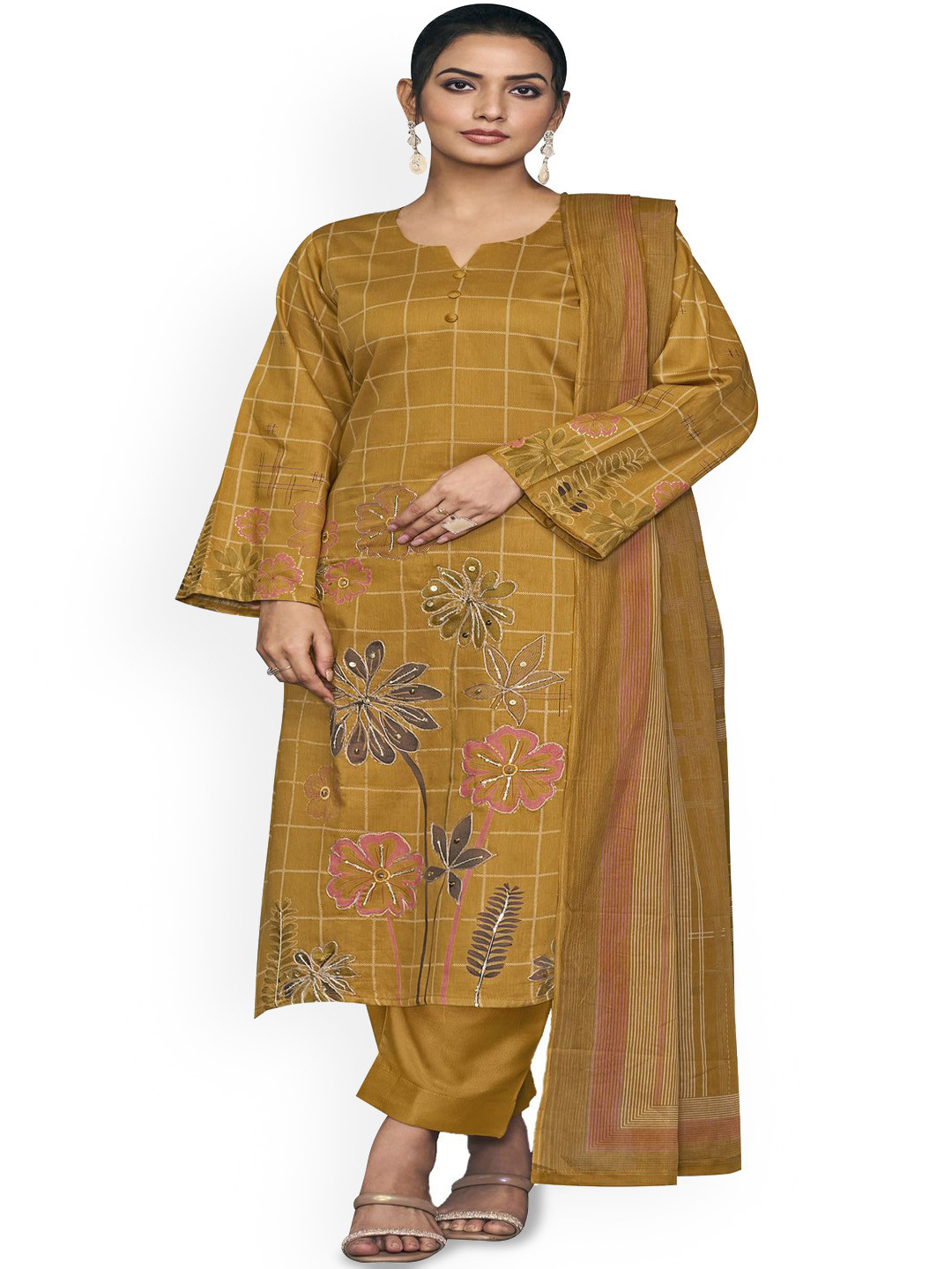 

DRAVINAM Trends Embroidered Unstitched Dress Material, Yellow