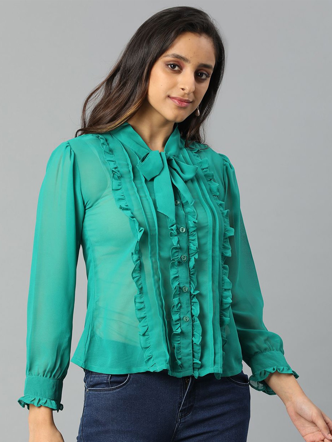 

VEGAL Puff Sleeve Top, Green