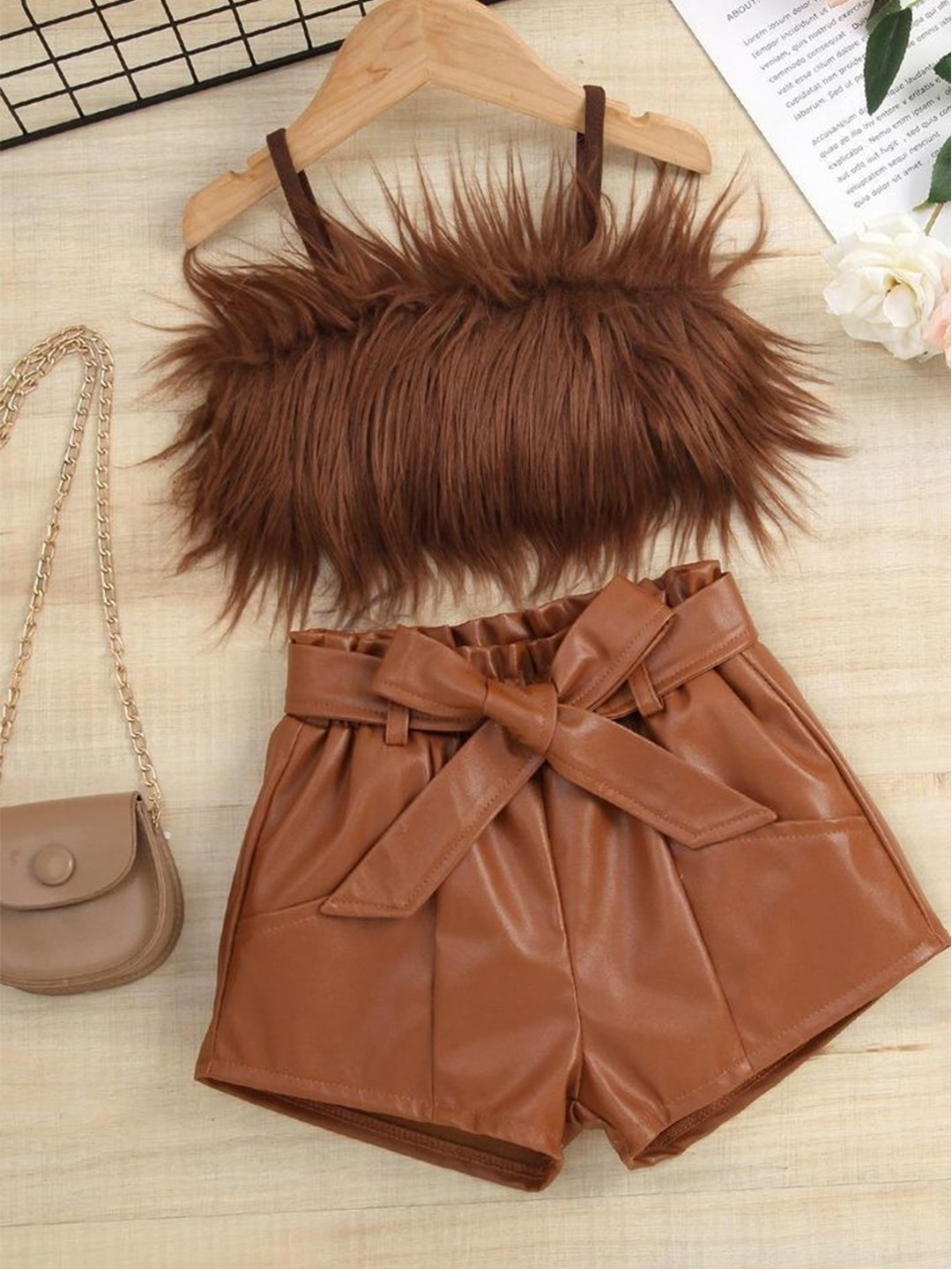 

LULU & SKY Girls Top with Shorts, Brown