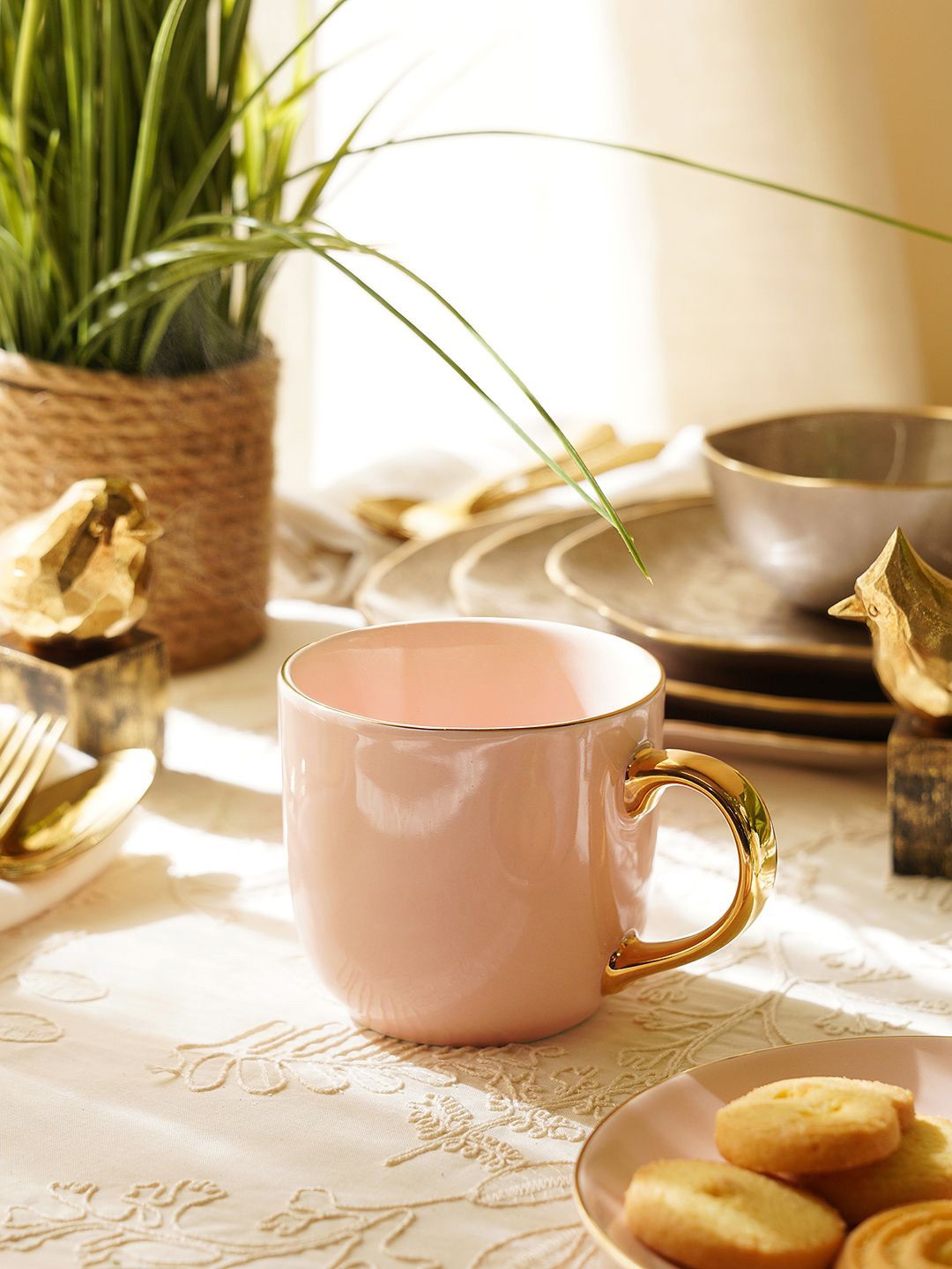 

Pure Home and Living Pink & Gold-Toned Solid Ceramic Glossy Mugs Set of Cups and Mugs