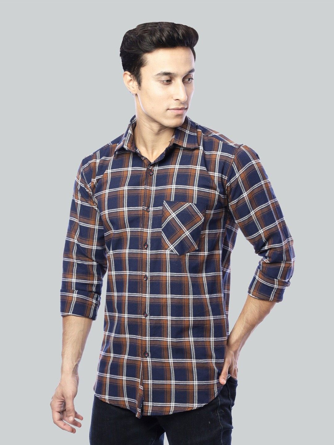 

PulseIQ Men Slim Fit Opaque Checked Formal Shirt, Multi