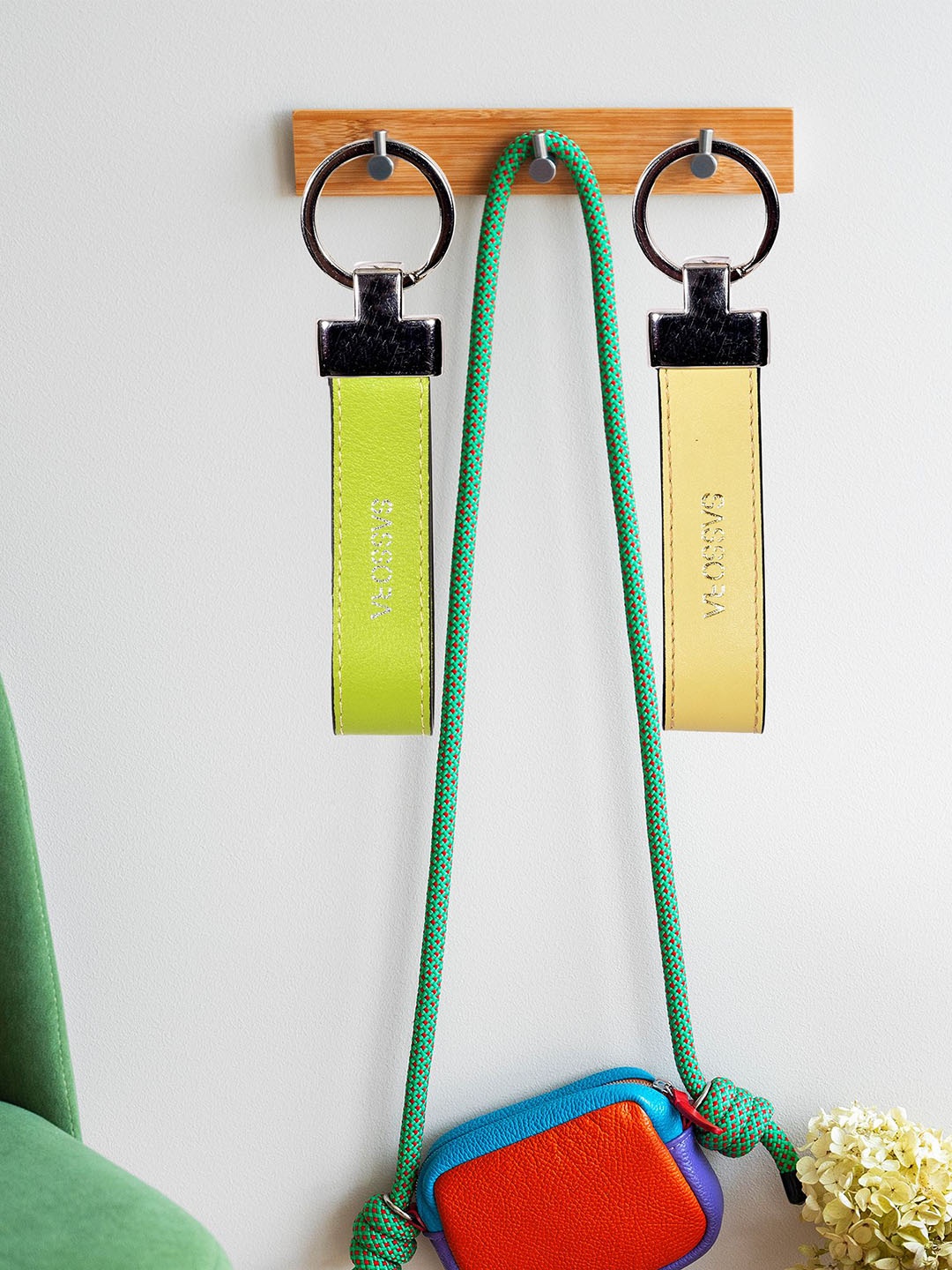 

Sassora Set Of 2 Leather Printed Key Chain, Yellow