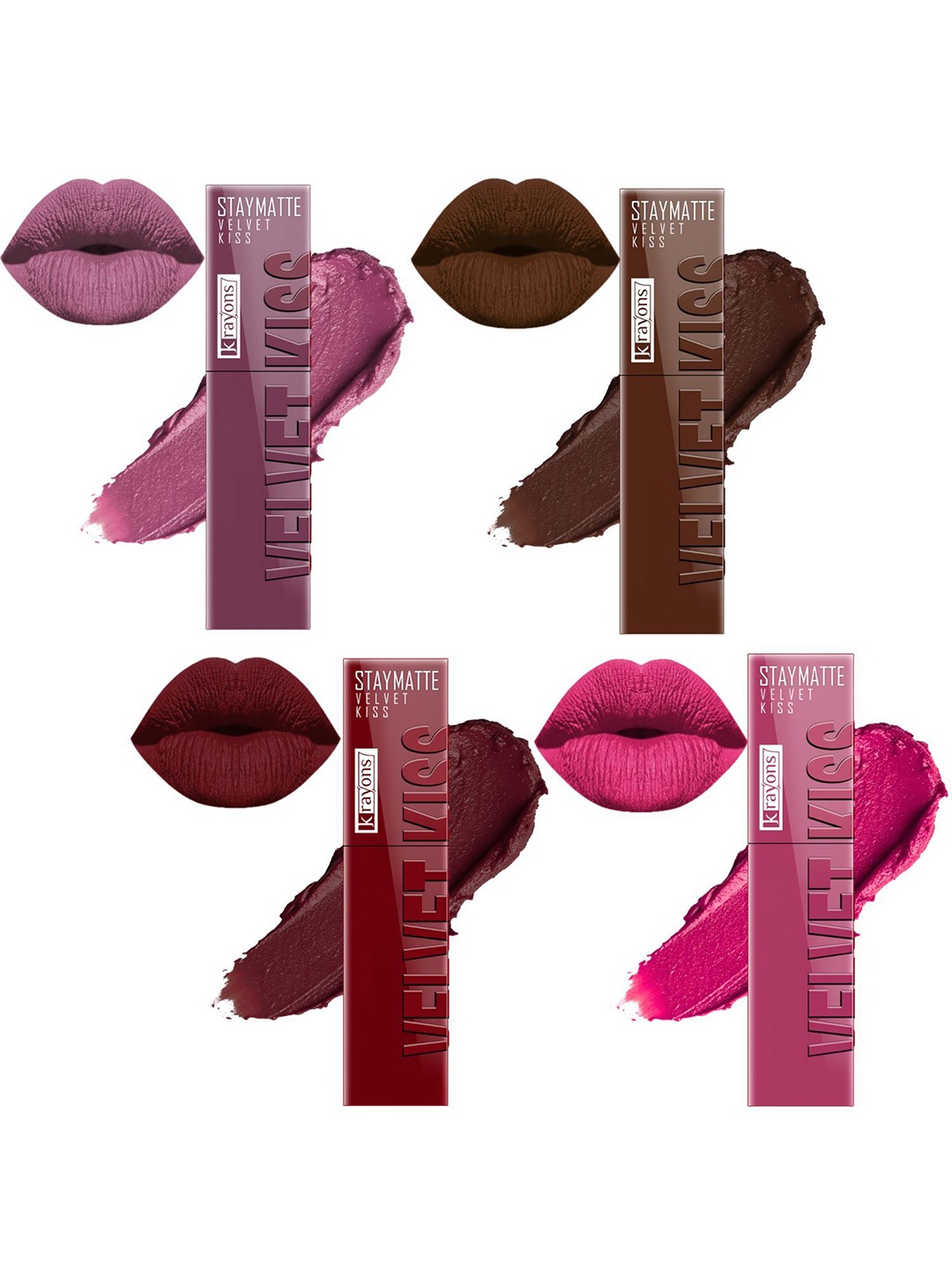 

krayons StayMatte Velvet Kiss Set Of 4 Liquid Lipstick- Shade 06-07-09-10, Pink
