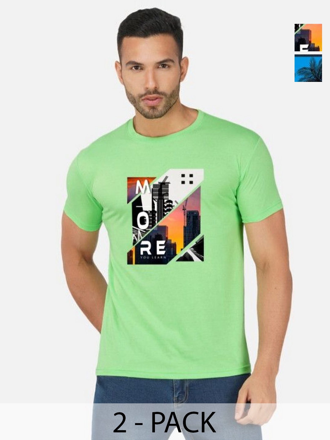 

GLOBAL NOMAD Men 2 Printed Bio Finish Applique T-shirt, Green