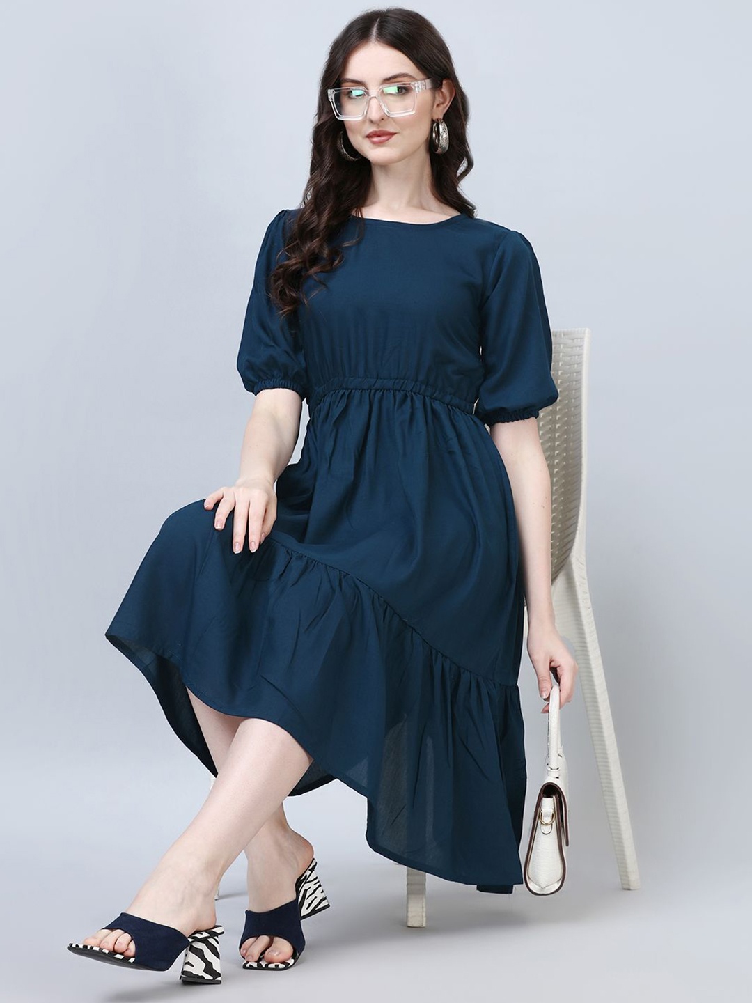 

Jash Creation Applique Crepe Fit & Flare Maxi Dress, Blue