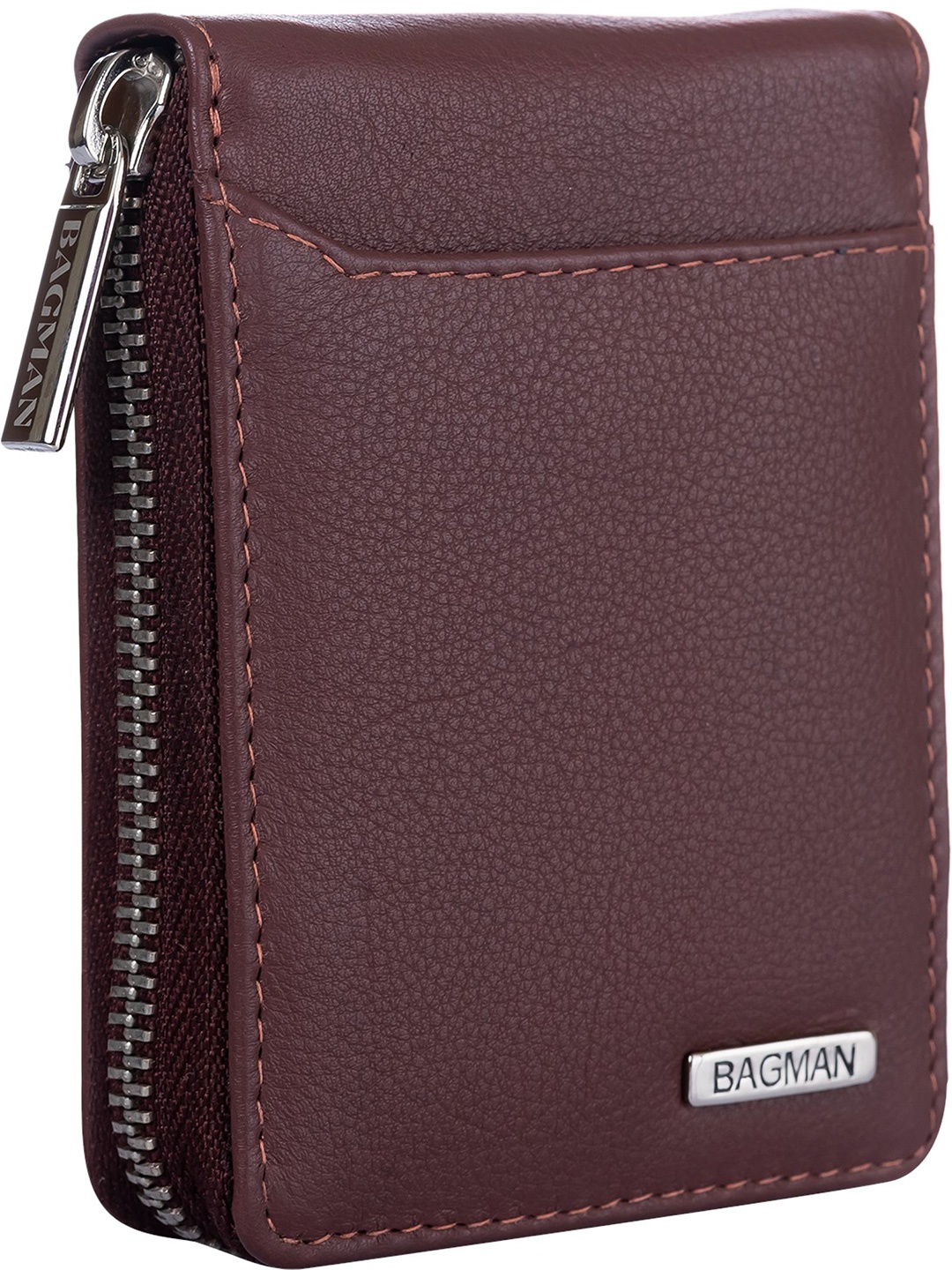 

BAGMAN Men Leather Zip Around Wallet, Maroon