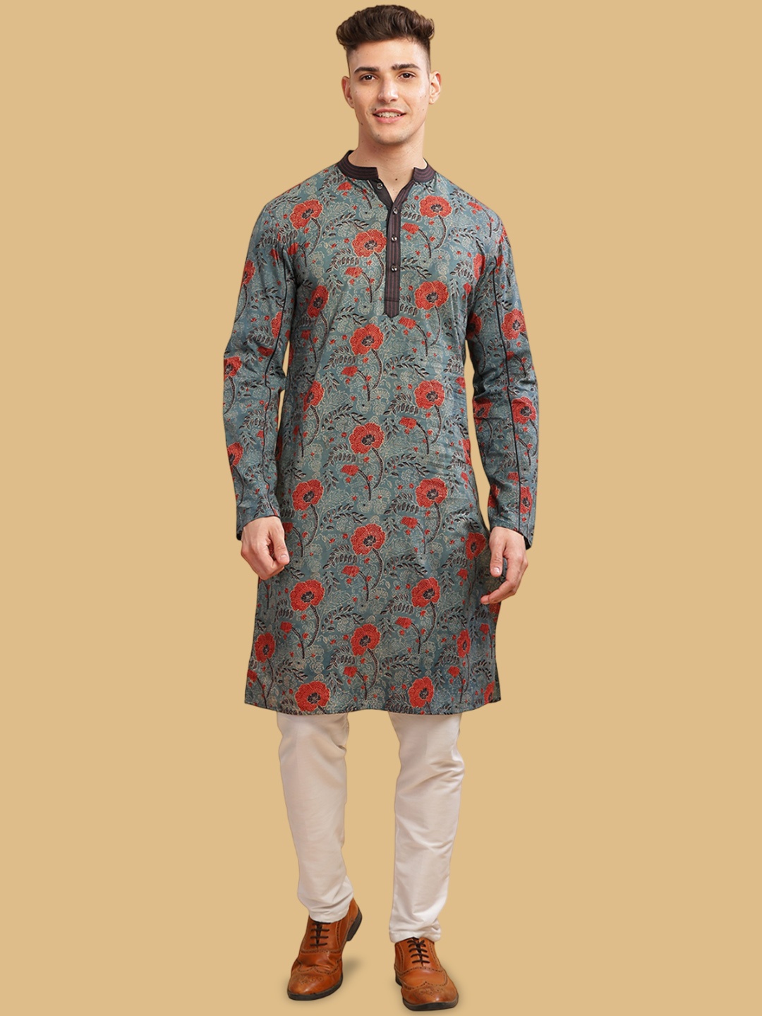 

Arch element Men Floral Printed Mirror Work Kurta, Multi