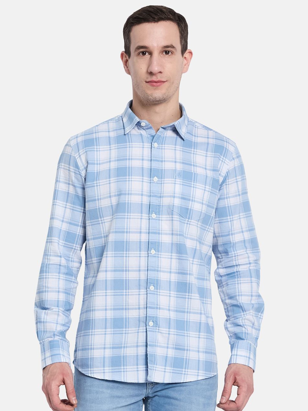 

METTLE Men Opaque Checked Casual Shirt, Blue