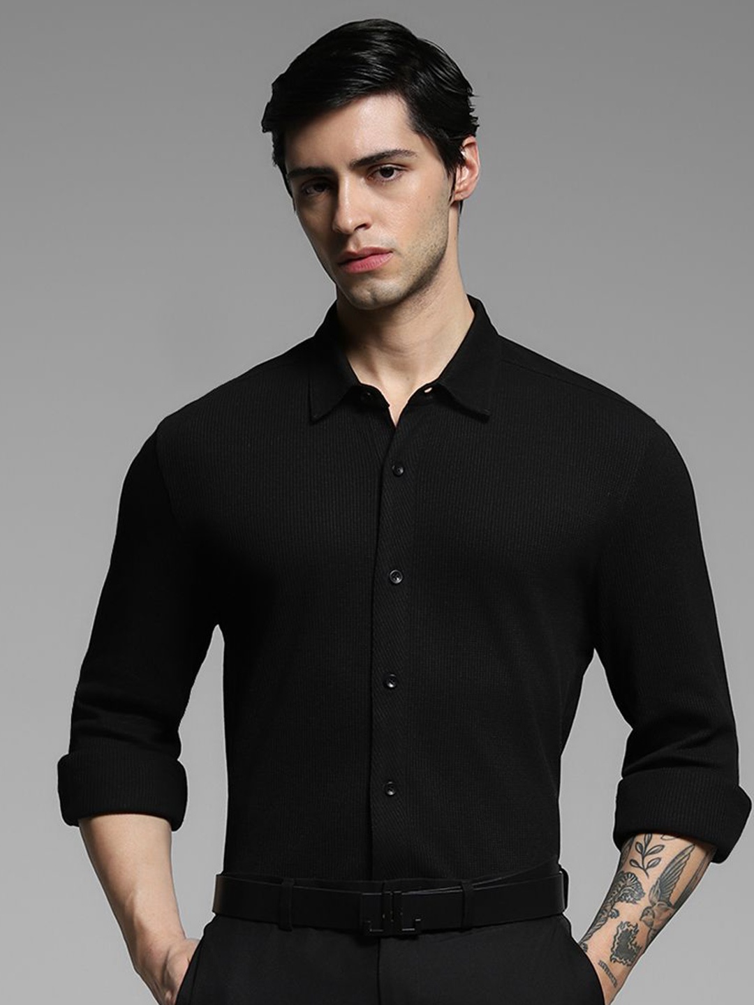 

Jack & Jones Men Slim Fit Opaque Casual Shirt, Black