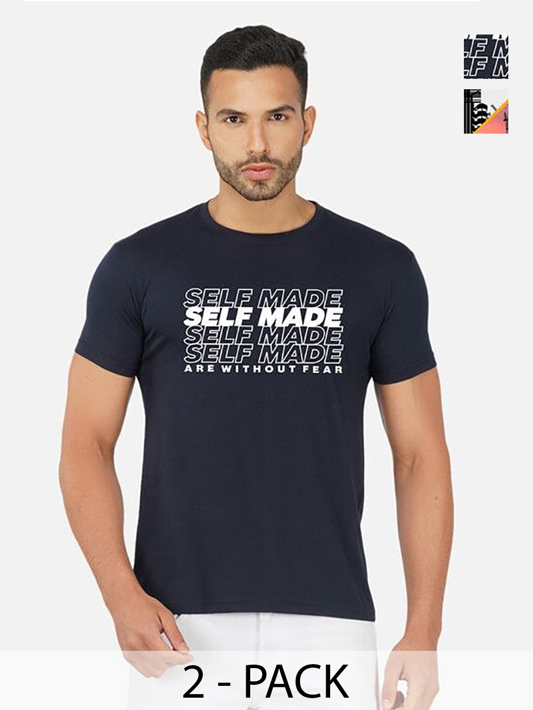 

GLOBAL NOMAD Men 2 Printed Bio Finish Applique T-shirt, Navy blue