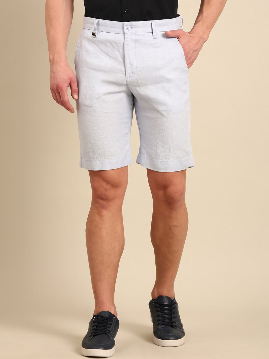 

Linen Club Men Slim Fit Linen Shorts, Blue