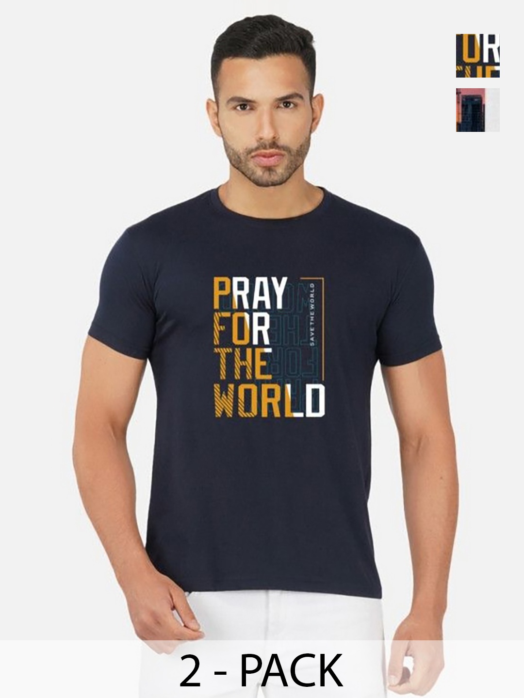 

GLOBAL NOMAD Men 2 Printed Bio Finish Applique T-shirt, White