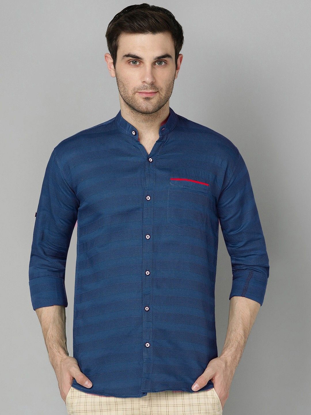 

PulseIQ Men Slim Fit Horizontal Stripes Opaque Striped Casual Shirt, Blue