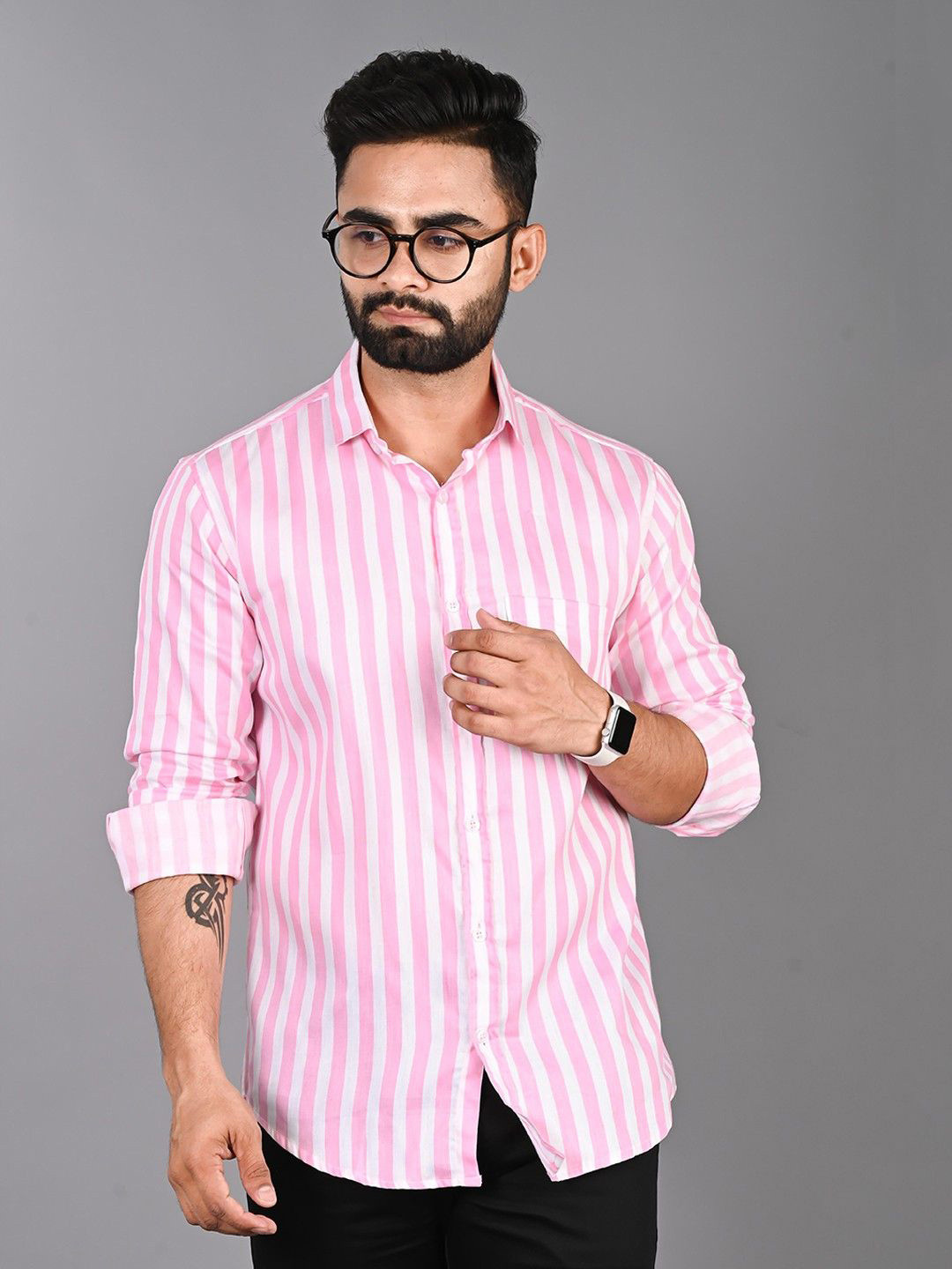 

PulseIQ Men Slim Fit Multi Stripes Opaque Striped Casual Shirt, Pink