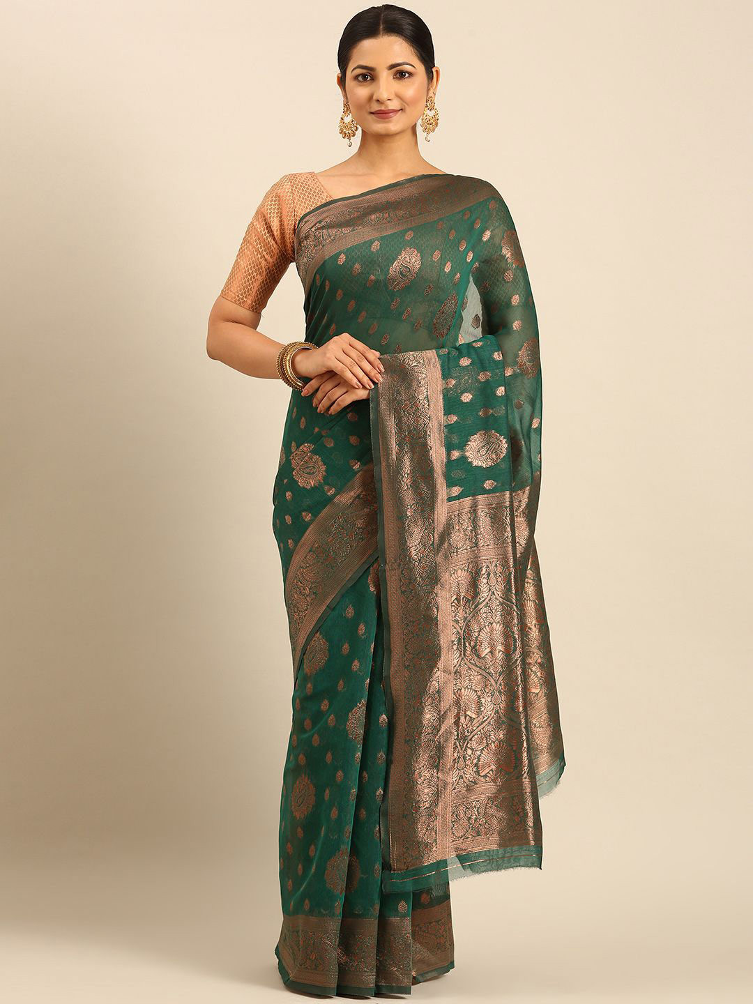 

LeeliPeeri Designer Woven Design Zari Saree, Teal