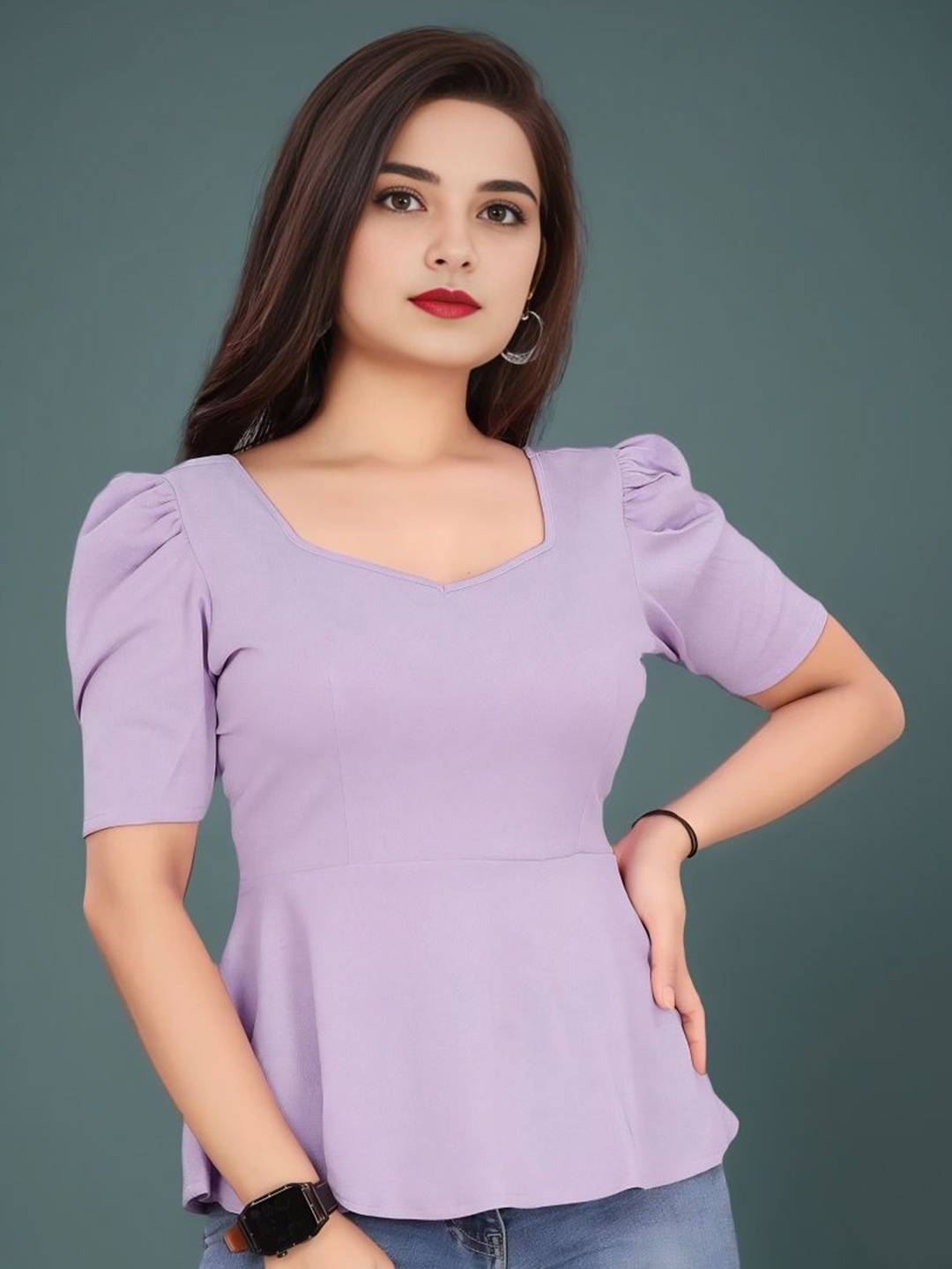 

Moda Rapido Puff Sleeve Cotton Top, Lavender