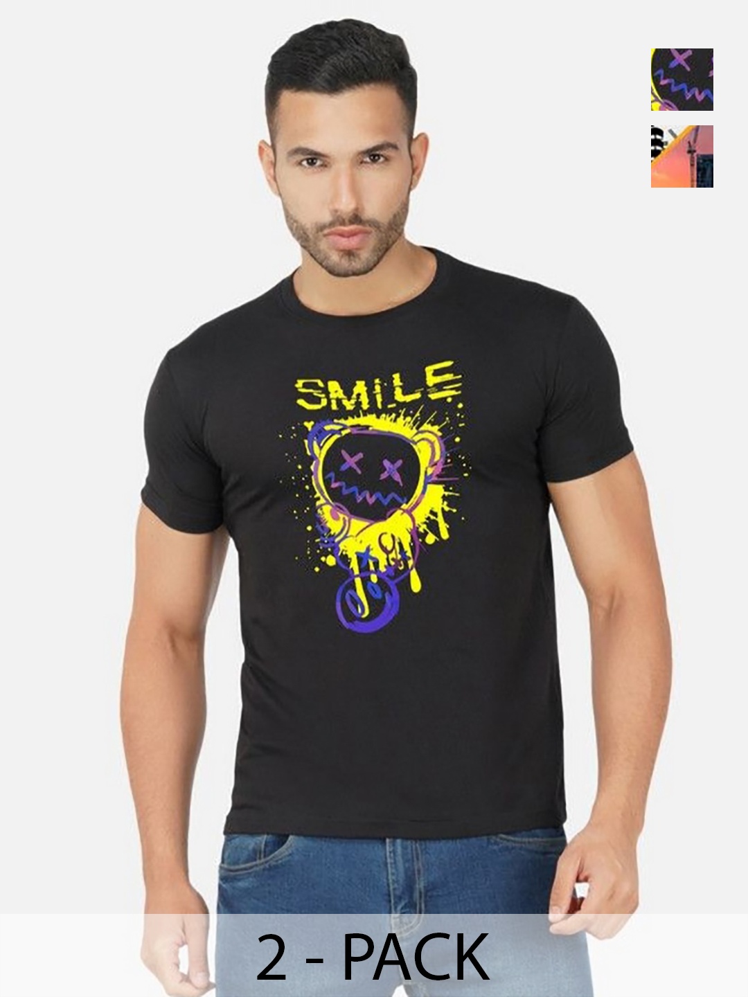 

GLOBAL NOMAD Men 2 Printed Bio Finish Pockets T-shirt, Black