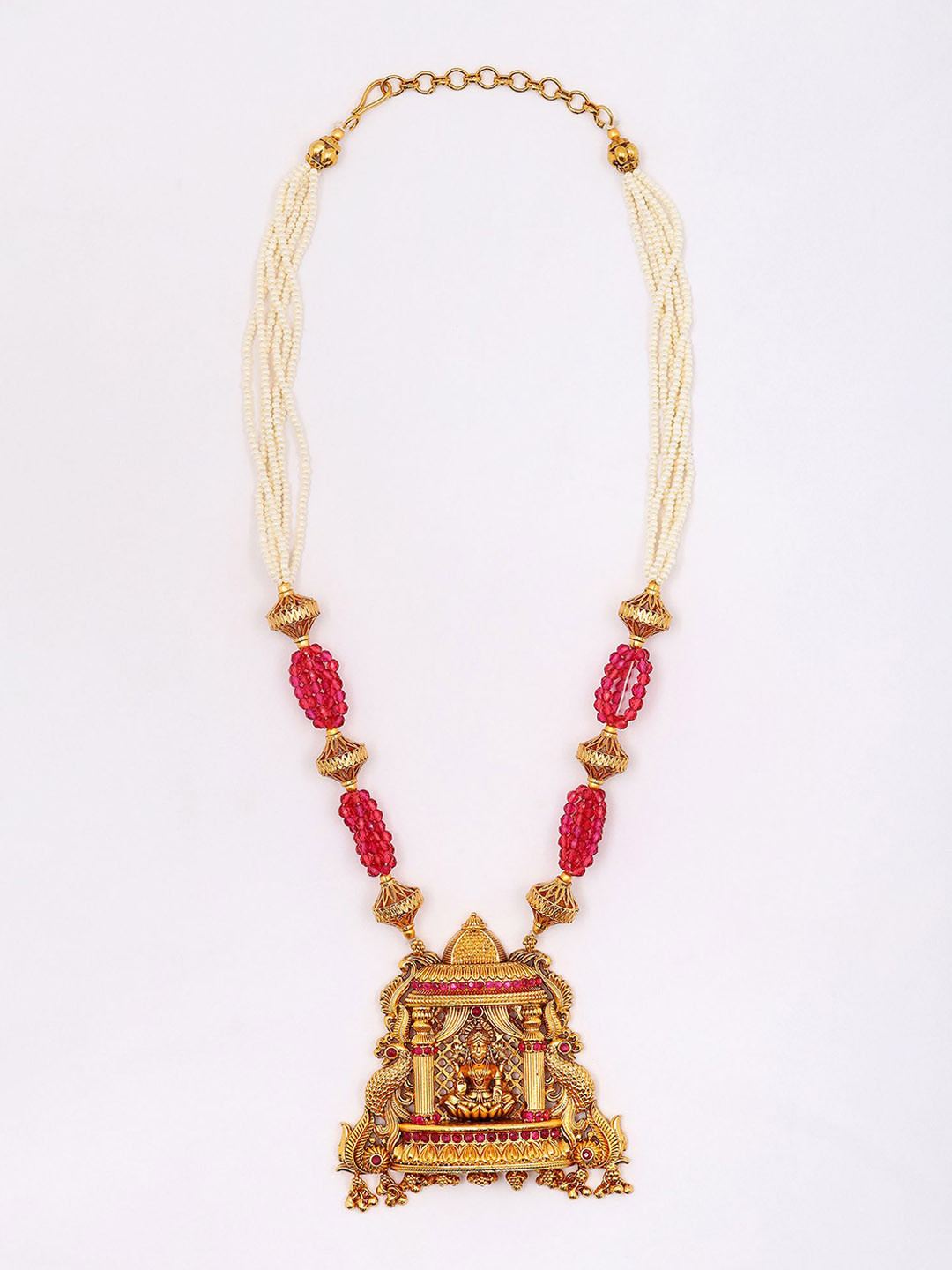 

Exotic India Goddess Lakshmi Temple Necklace Set With Earrings, Gold