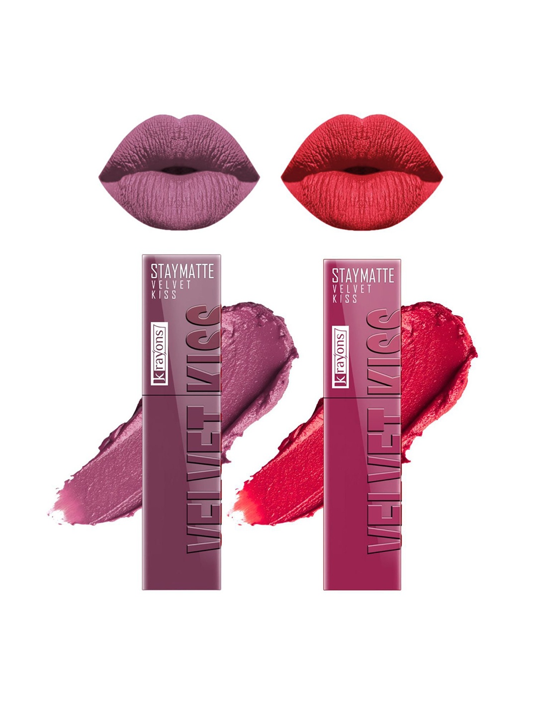 

krayons Set Of 2 Velvet Kiss Non Transfer Liquid Matte Lipstick - 3.5 ml Each, Pink