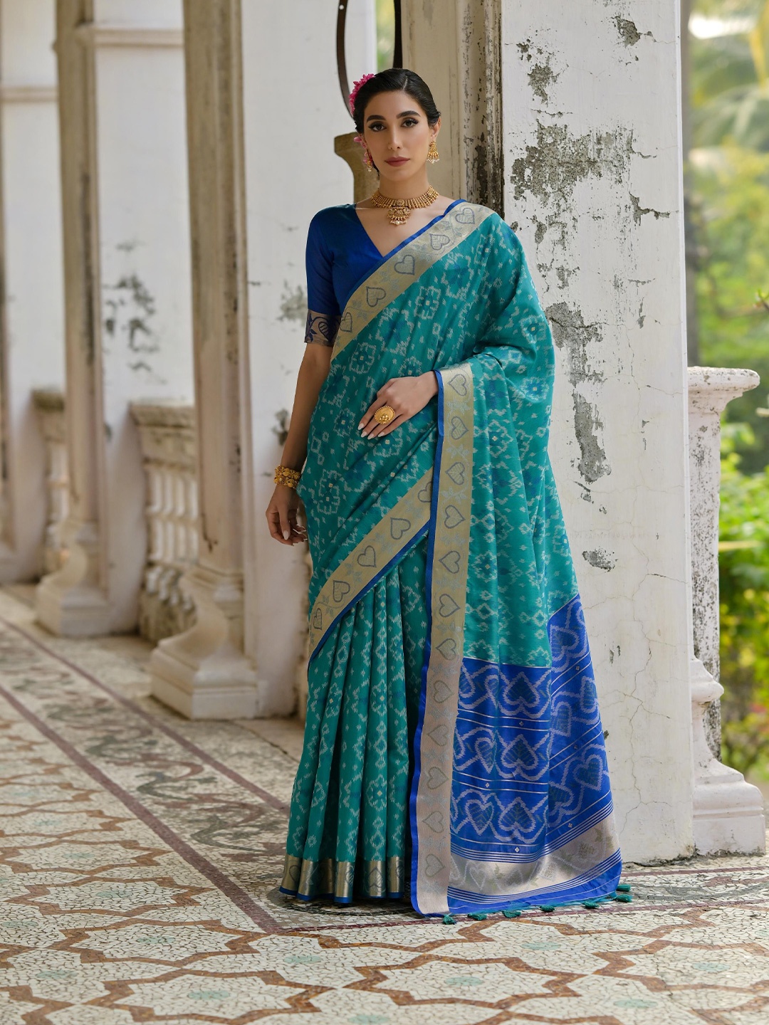 

Ekta Textiles Woven Design Zari Pure Silk Banarasi Saree, Turquoise blue